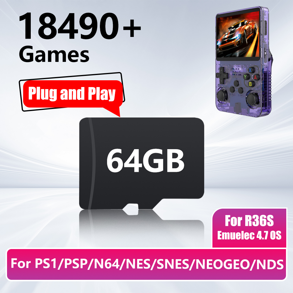 Gaming Console R36S - Carte de jeu 64 Go pour