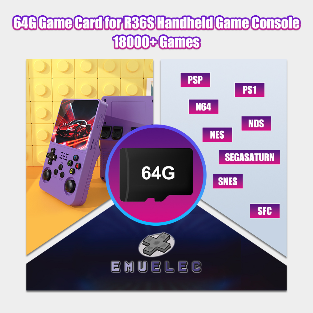 Gaming Console R36S - Carte de jeu TF 64 go